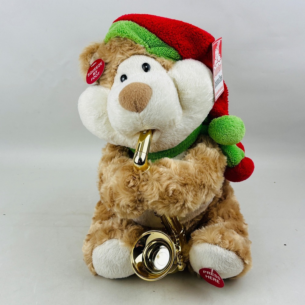 Cuddle Barn Christmas Cheeks Animated Saxophone Bear Musical Light Up Plush